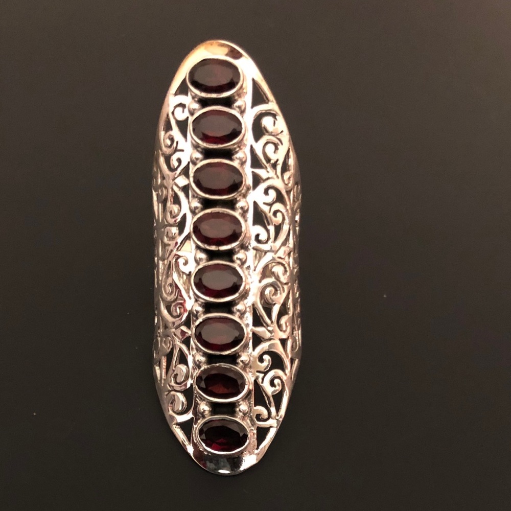 Beautiful Sterling Silver Garnet Knuckle Ring